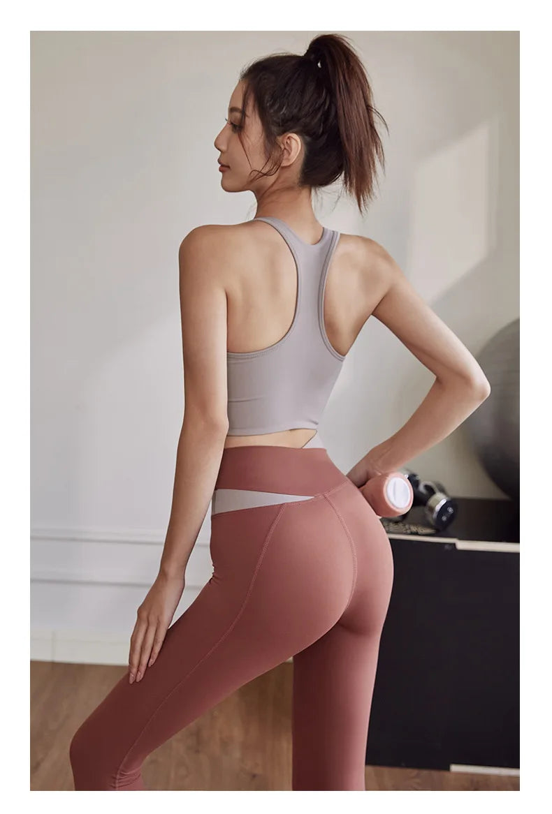 Conjunto De Yoga Feminino Calça Leggings e Top Para Fitness