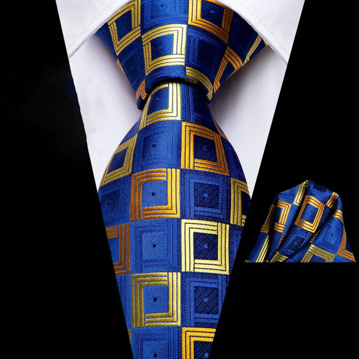 Gravata Masculina Clássica Azul de Poliéster com Lenço de Bolso