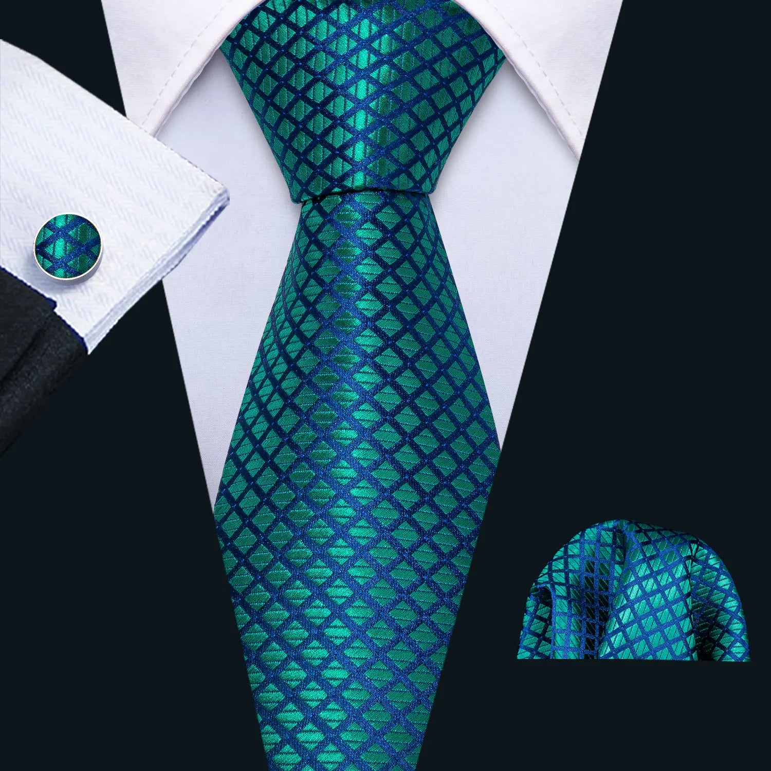 Kit Gravata Masculina Poliéster Estilo Formal com Lenço e Abotoaduras