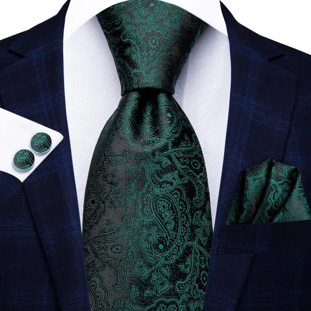 Gravata Masculina Seda Jacquard Verde 8.5 cm com Acessórios