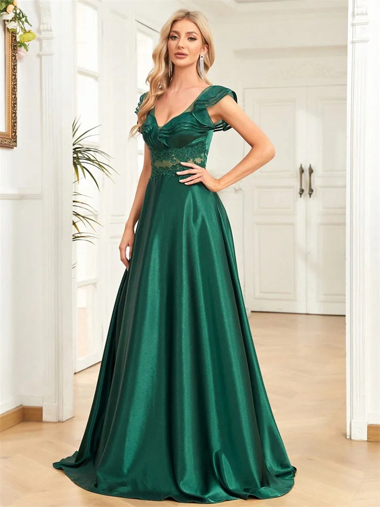 Vestido Longo de Luxo em Cetim Emerald Siren™