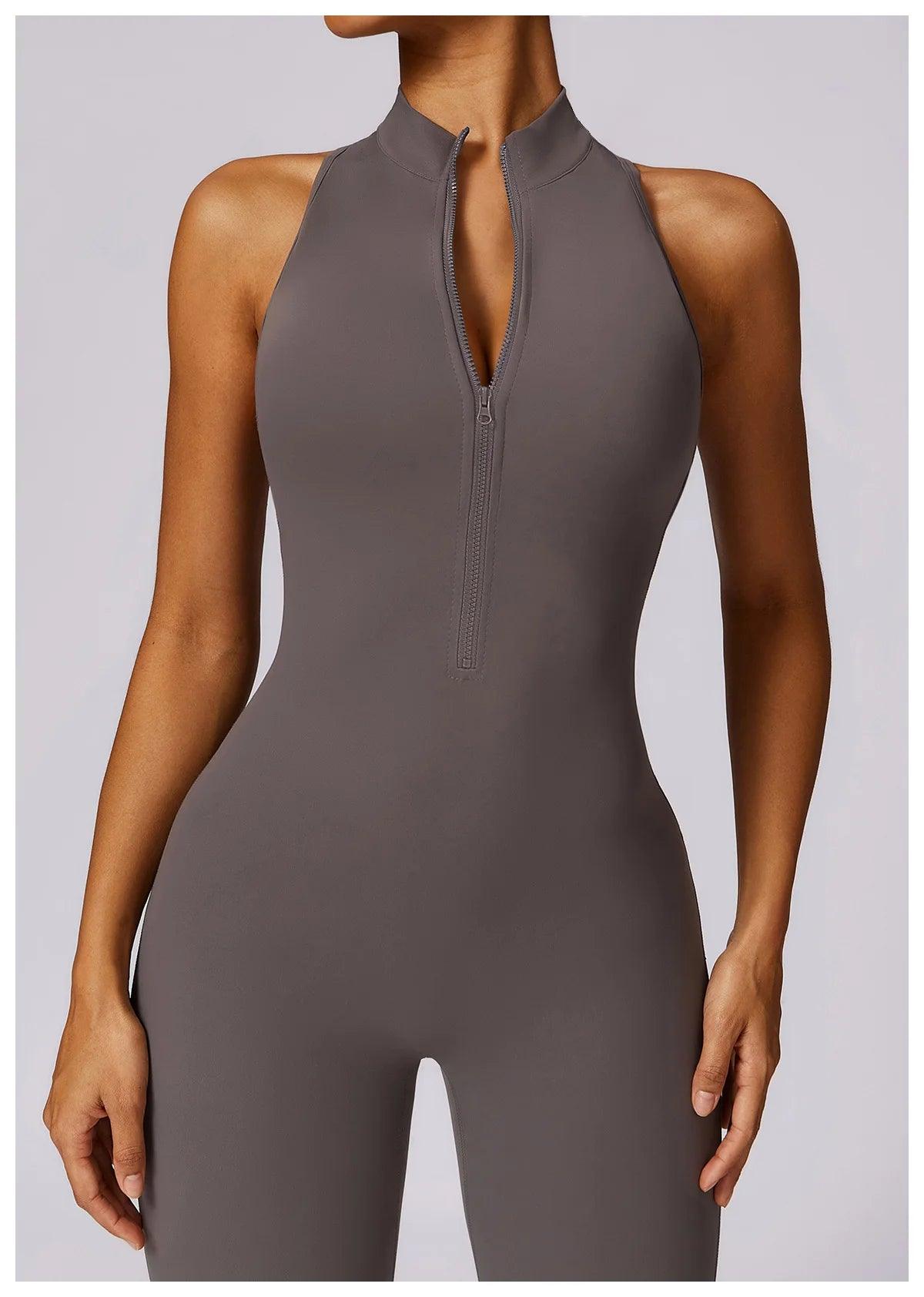 Macacão Feminino Fitness V-Back com Zíper