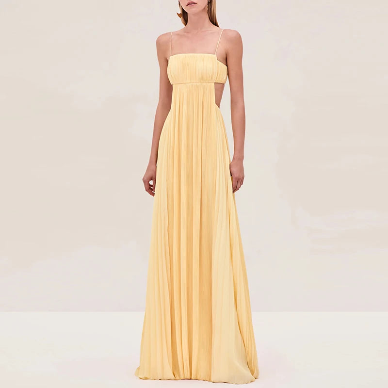 Vestido Longo Elegante Ombro a Ombro Plissado Starlight™