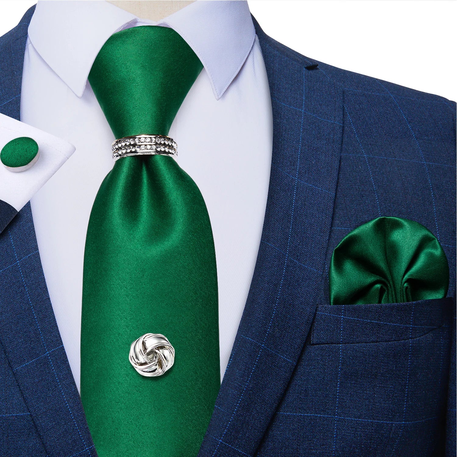 Conjunto de Gravata Masculina de Luxo Verde 8cm