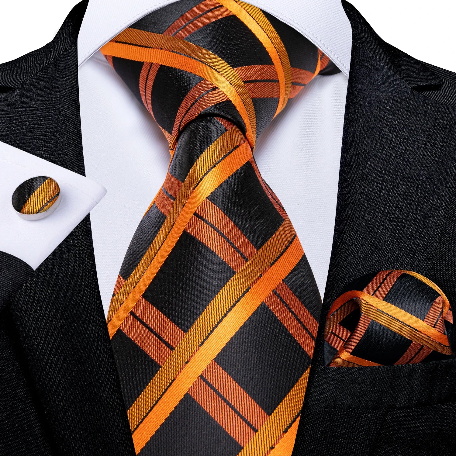 Kit Gravata Masculina Luxo com Lenço e Abotoaduras Social