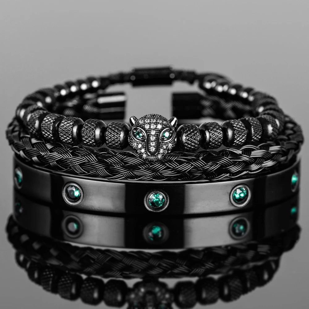 Pulseira Masculina de Luxo Cabeça de Leopardo