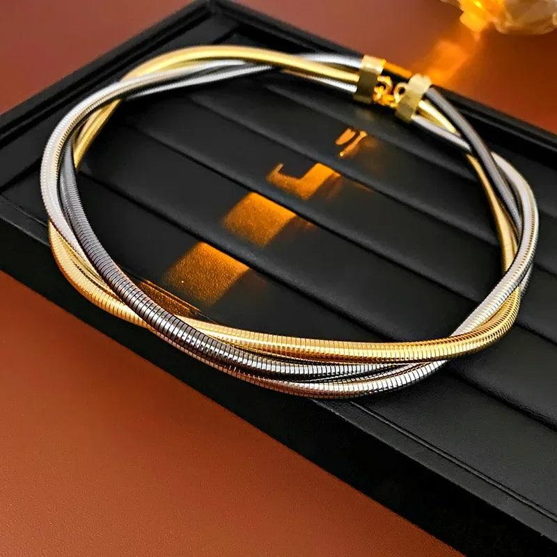 Colar de correntes de cobra Draweye para mulheres, estilo Hiphop Punk, gargantilhas torcidas vintage, joias multicamadas Y2K