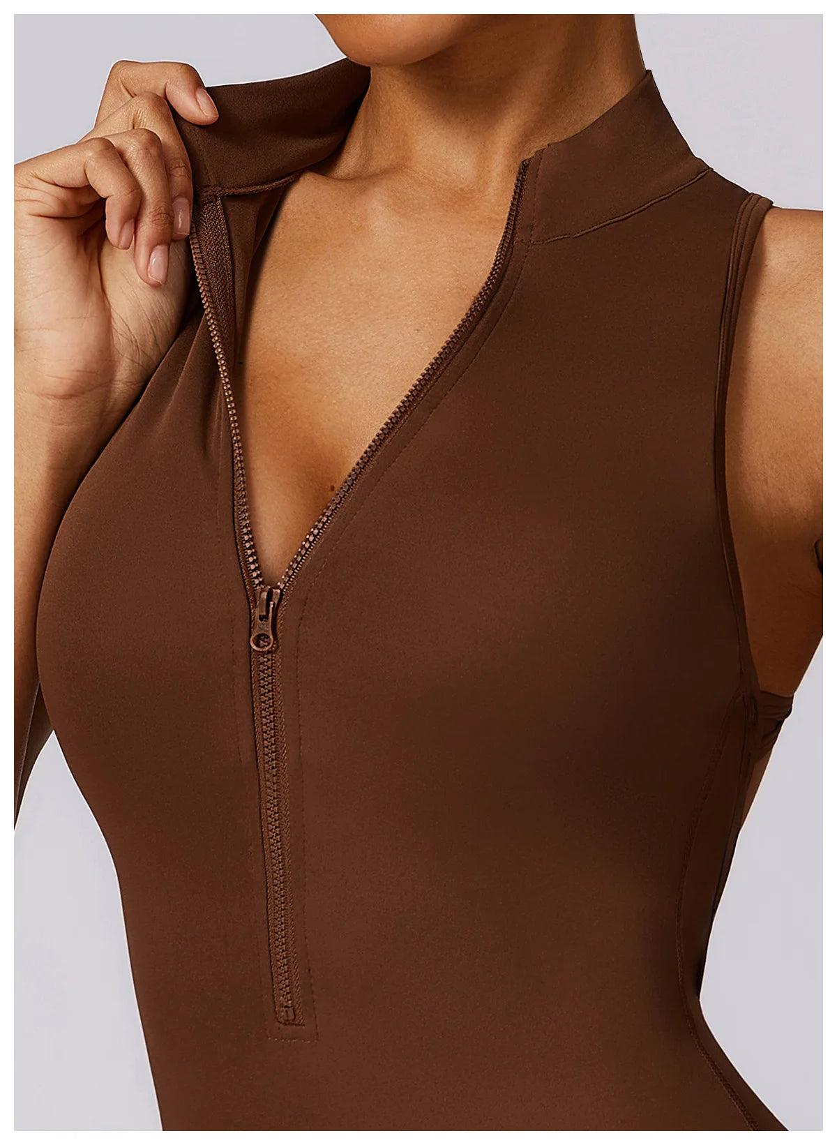 Macacão Feminino Fitness V-Back com Zíper