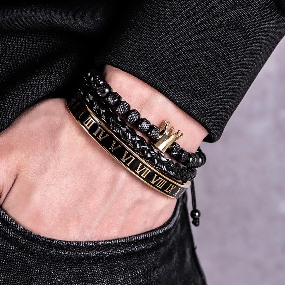 Pulseira Masculina de Luxo Coroa Romana
