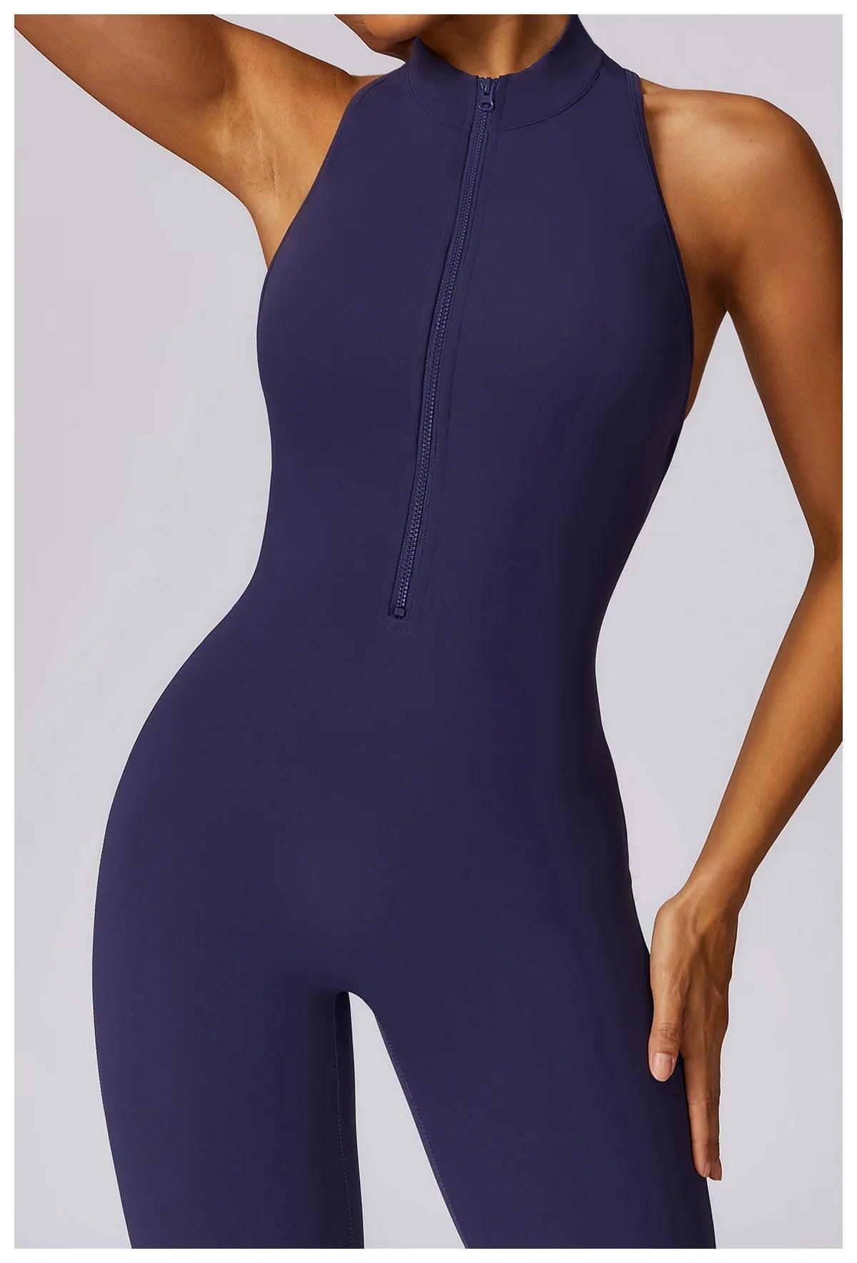 Macacão Feminino Fitness V-Back com Zíper