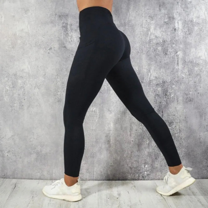 Calça Esportiva Feminina de Leggings Cintura Alta Com Bolso