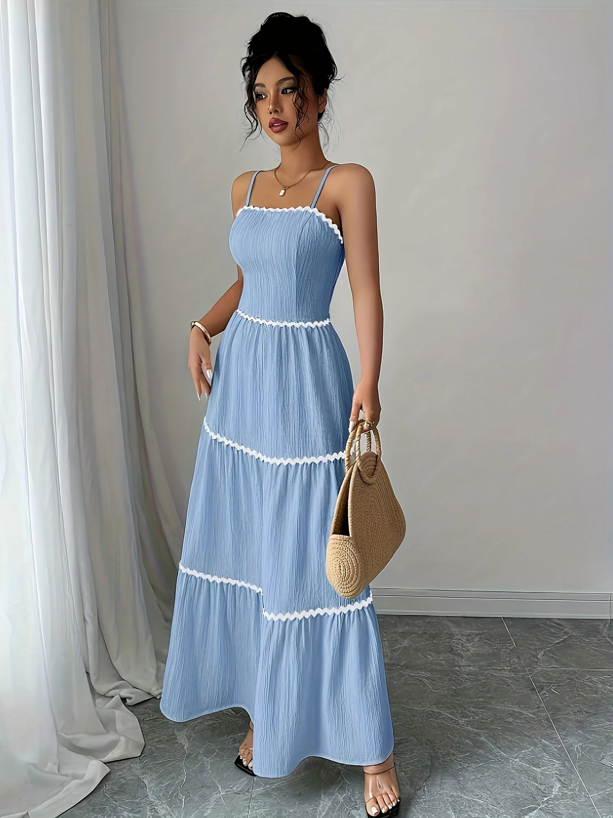 Vestido Longo Feminino Casual com Alças Finas by Loja Bruna Modas