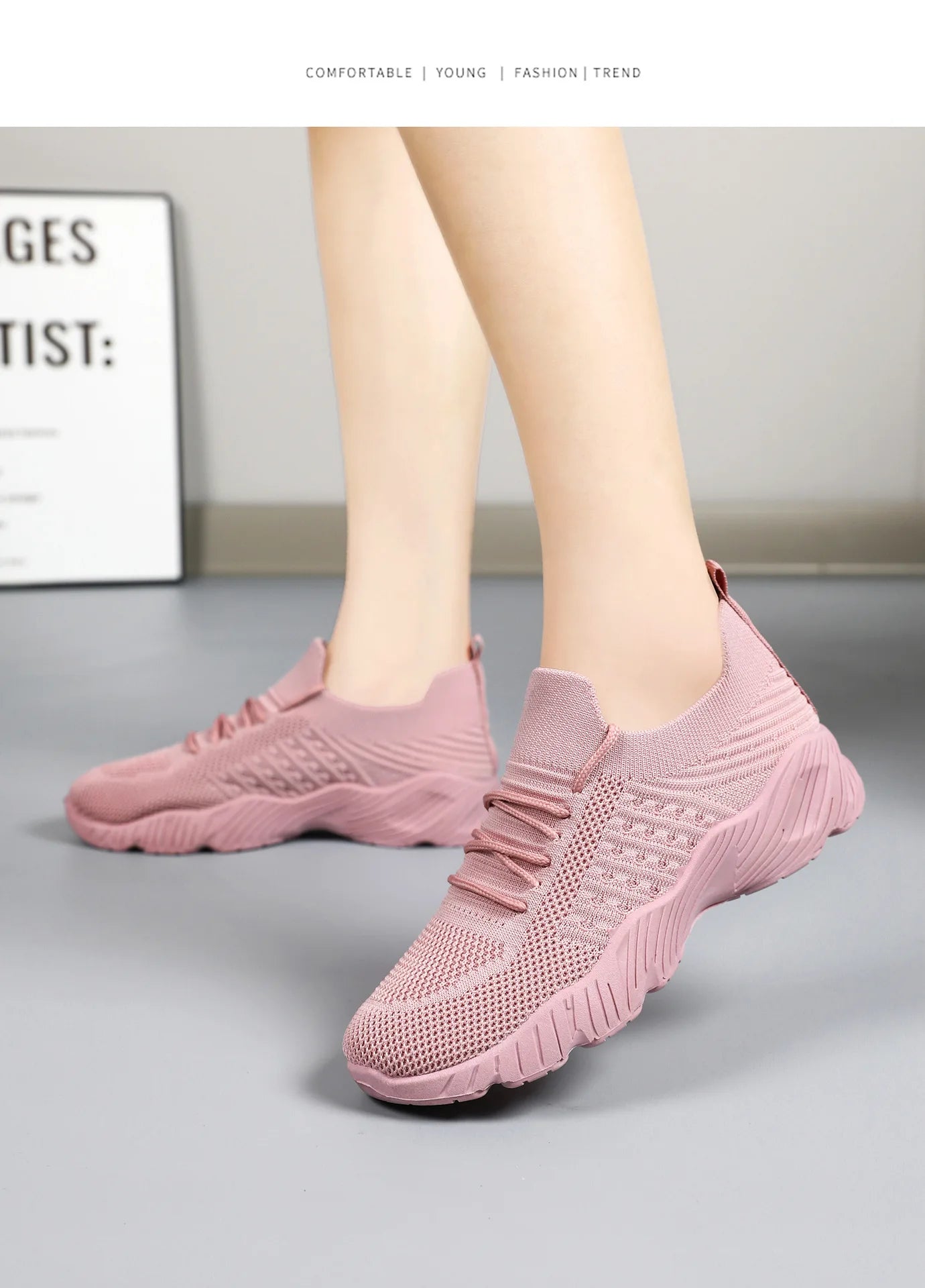 Tênis Feminino Casual Leve de Malha Respirável Antiderrapante