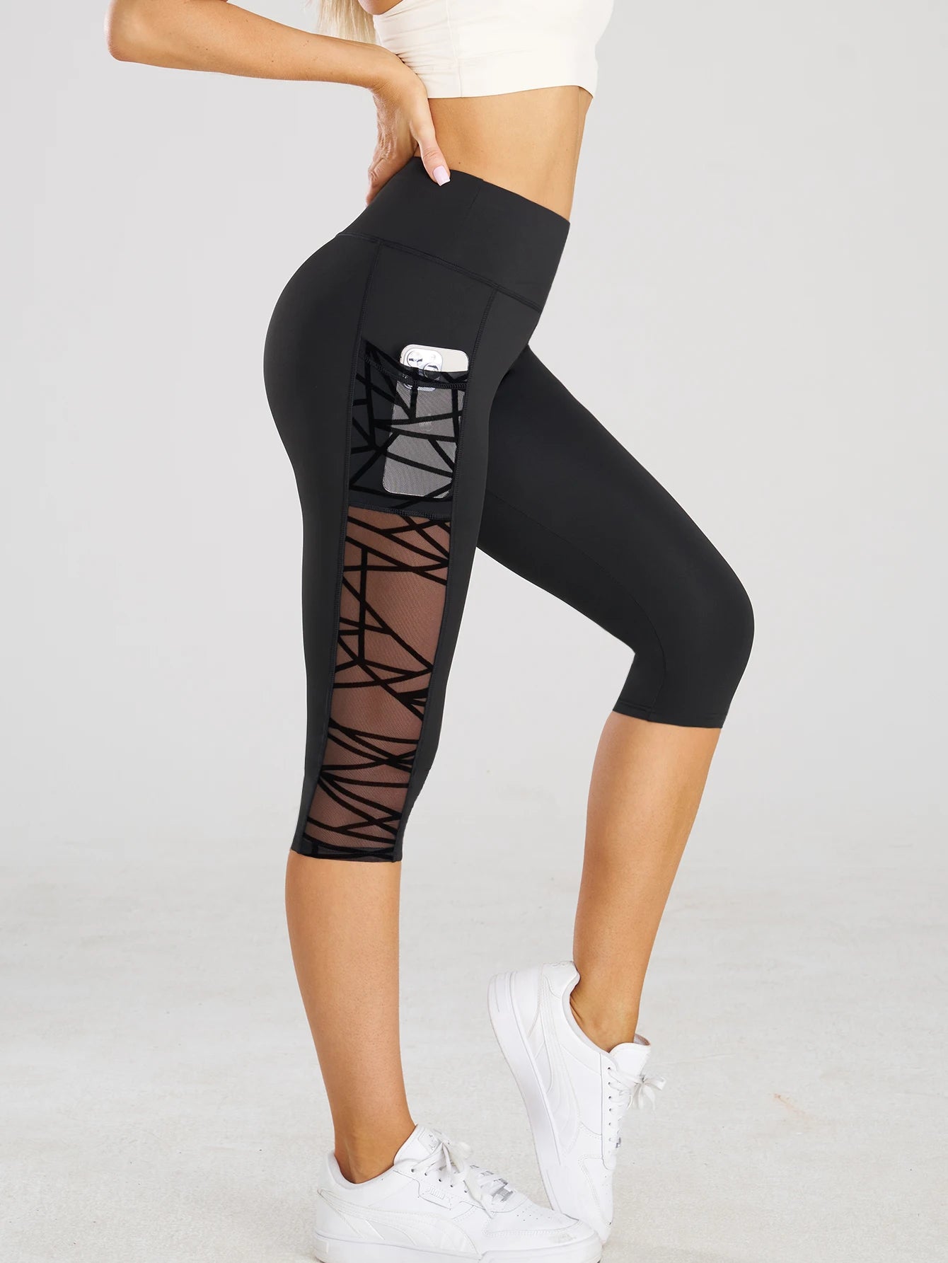 Calça Feminina de Leggings Cintura Alta Com Bolsos