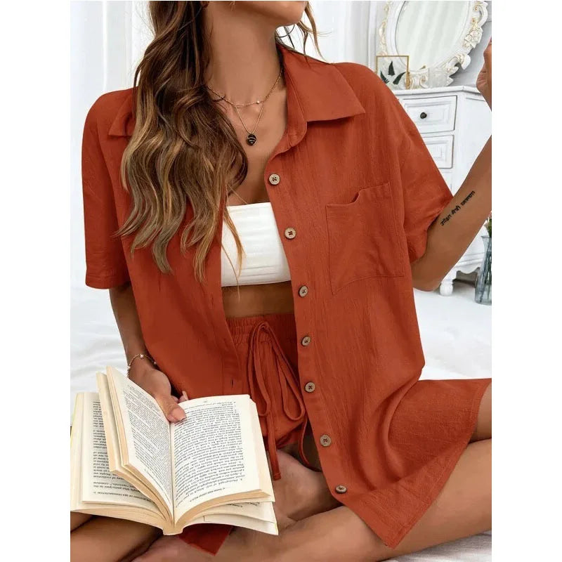 Conjunto Feminino Casual 2 Peças Short e Blusa Comprida