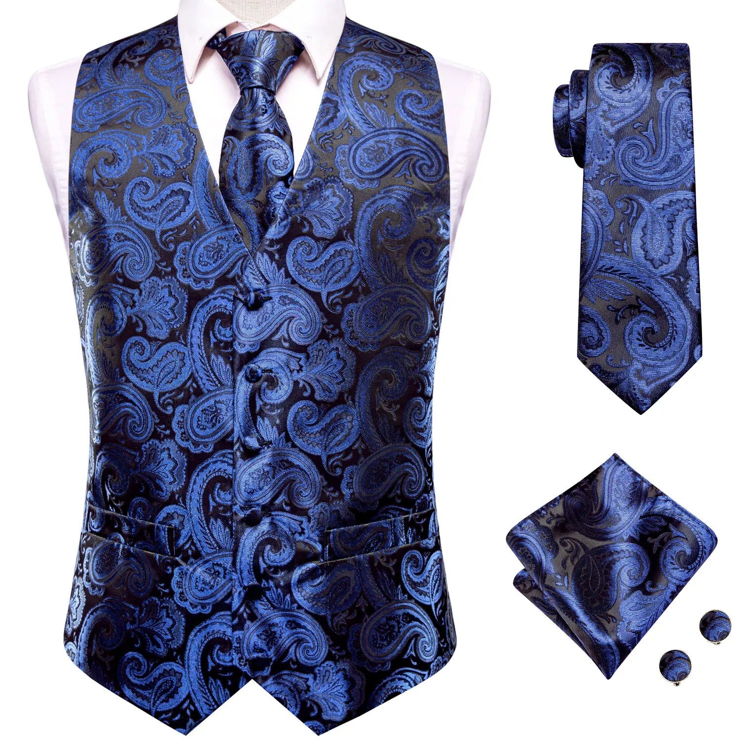 Conjunto Masculino de Seda Jacquard com Colete e Acessórios Imperium™