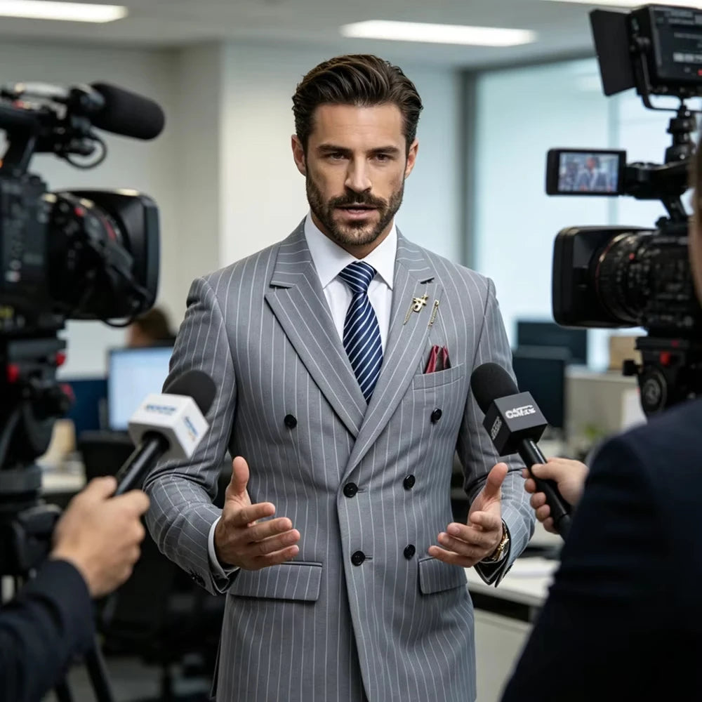 Terno Masculino Transpassado Risca de Giz 2 Peças Orvellan