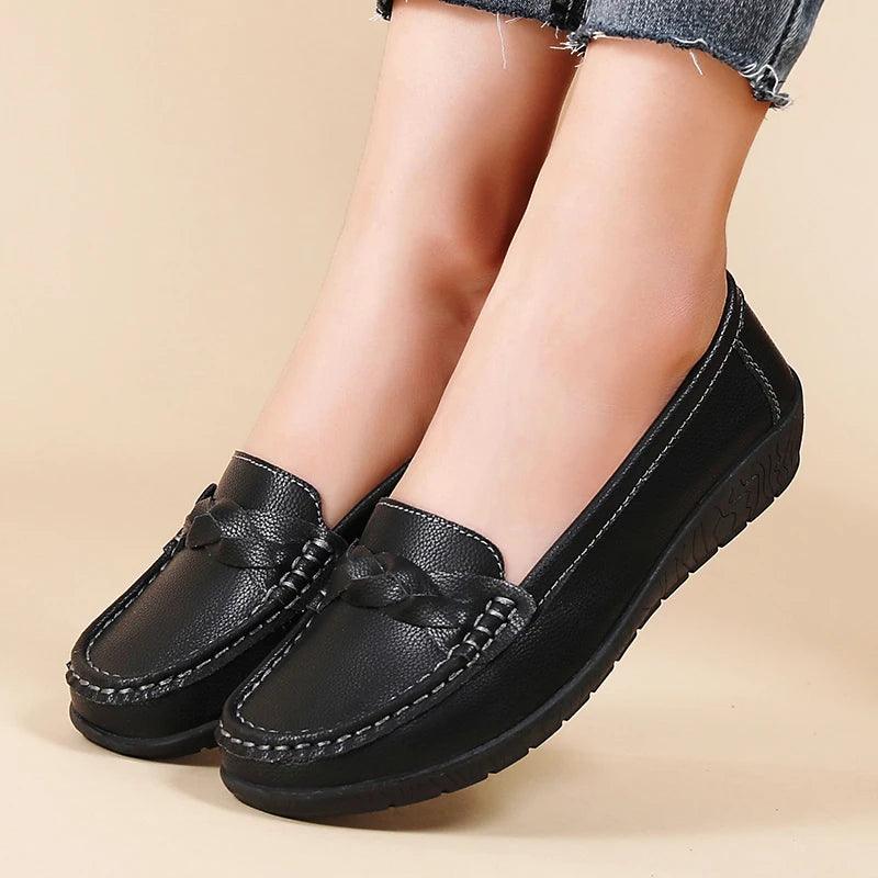 Mocassins de Couro Genuíno Feminino Conforto e Estilo Casual