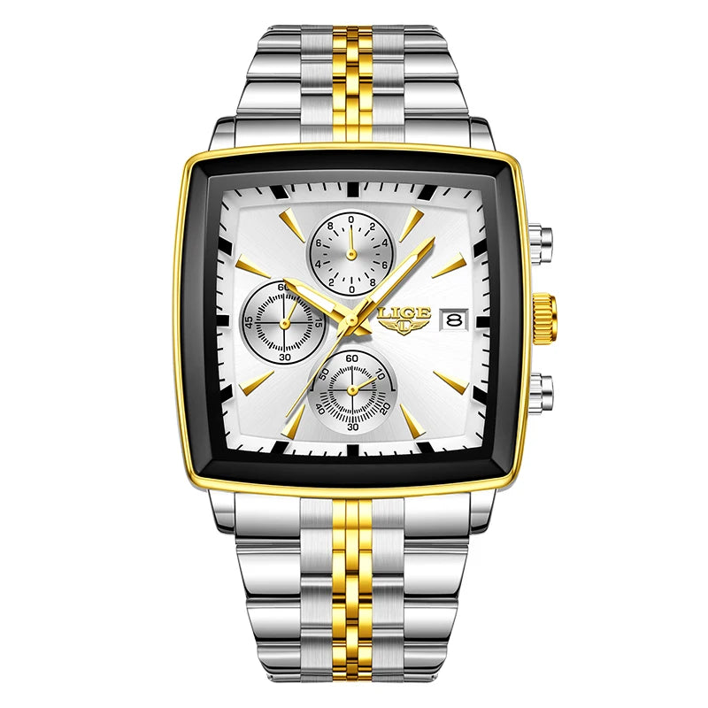 Relógio de Pulso Masculino Quadrado Pulseira de Aço by Loja Bruna Modas