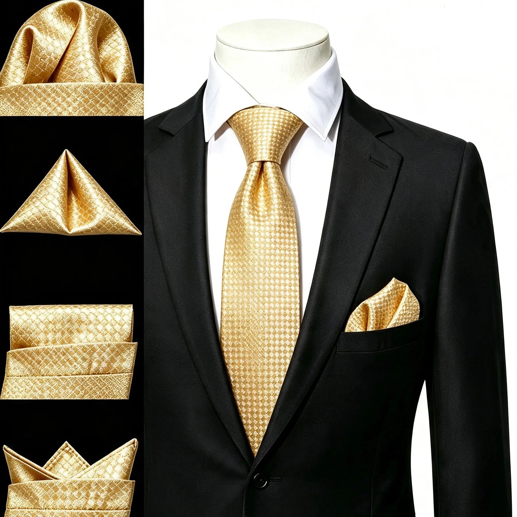 Gravata Masculina Poliéster Amarelo com Lenço de Bolso