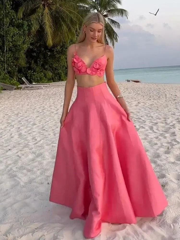 Conjunto Elegante de Verão: Saia Maxi e Top com Flores