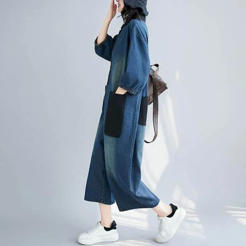 Macacão Feminino Jeans Manga Longa