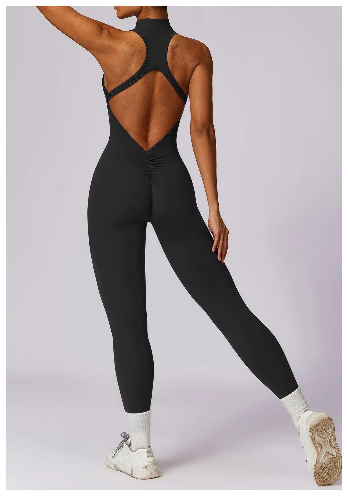 Macacão Feminino Fitness V-Back com Zíper