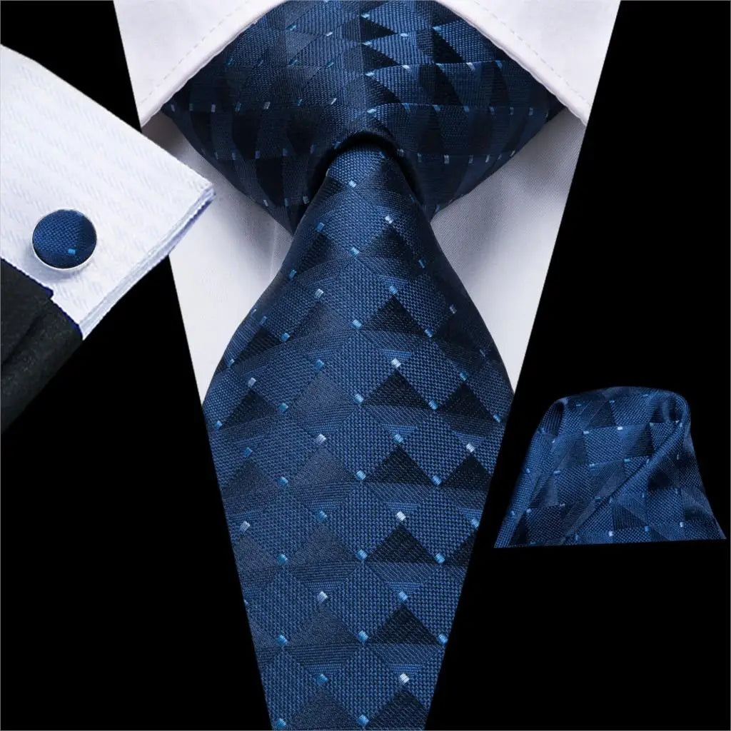 Gravata Masculina de Seda Azul Marinho com Acessórios
