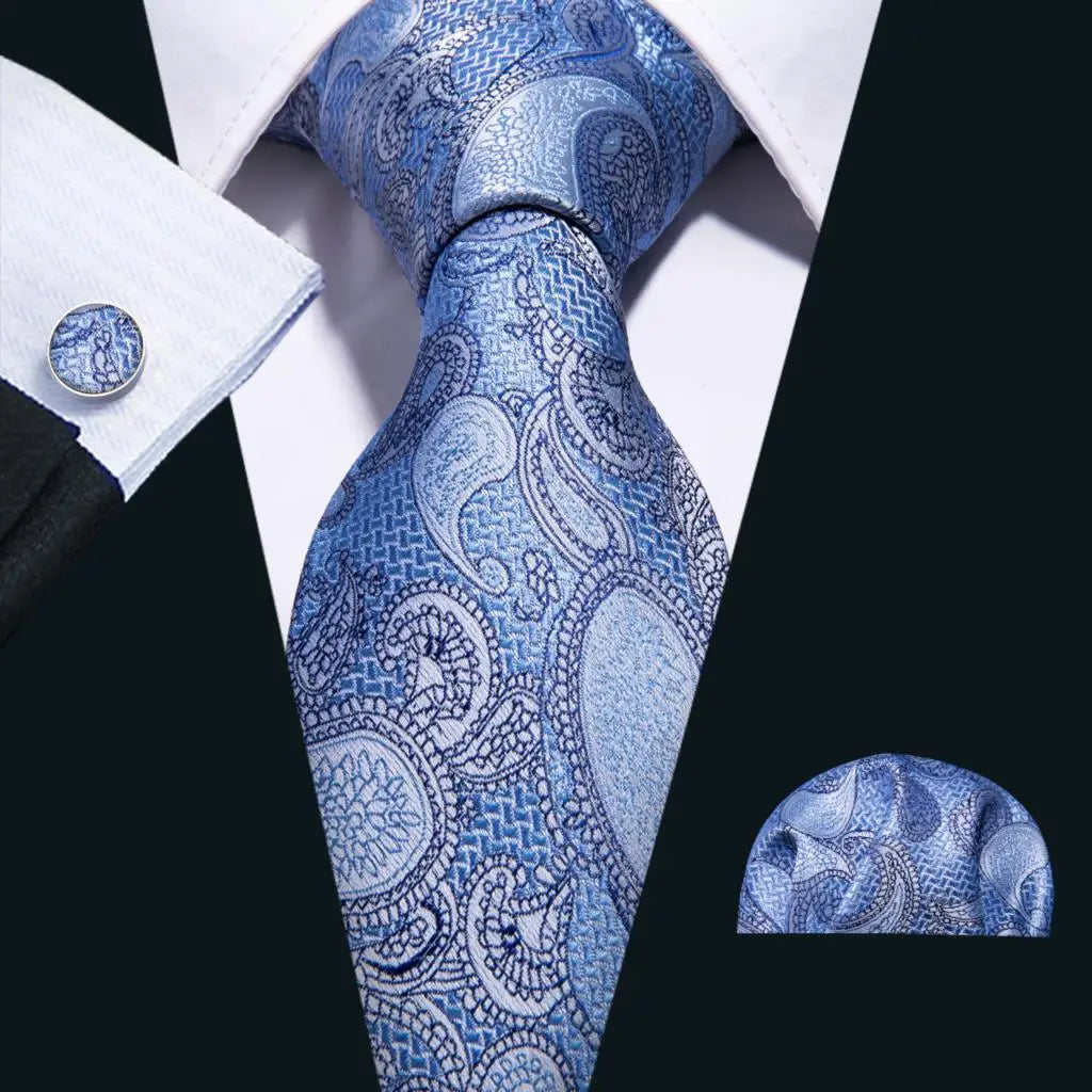 Kit de Gravata Masculina de Seda Jacquard Azul