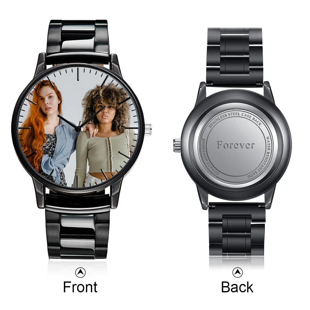 Relógio Masculino Aço Inox Preto Personalizável Com Foto Da Família