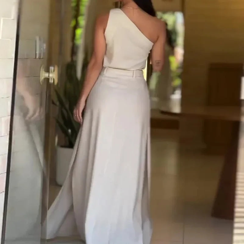 Conjunto Feminino Elegante Blusa e Saia Longa