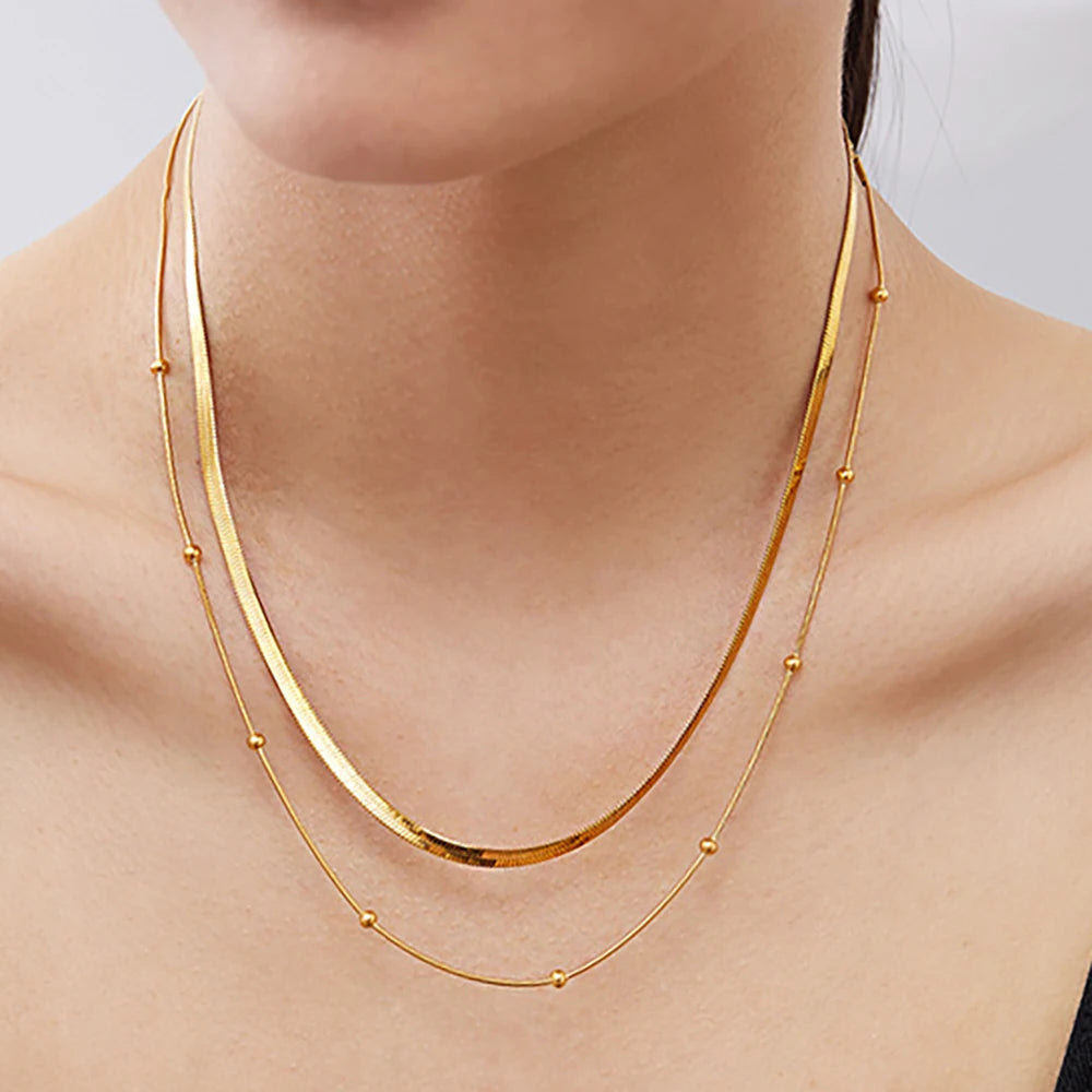Colar Feminino de Luxo Multicamadas Banhada a Ouro 14K