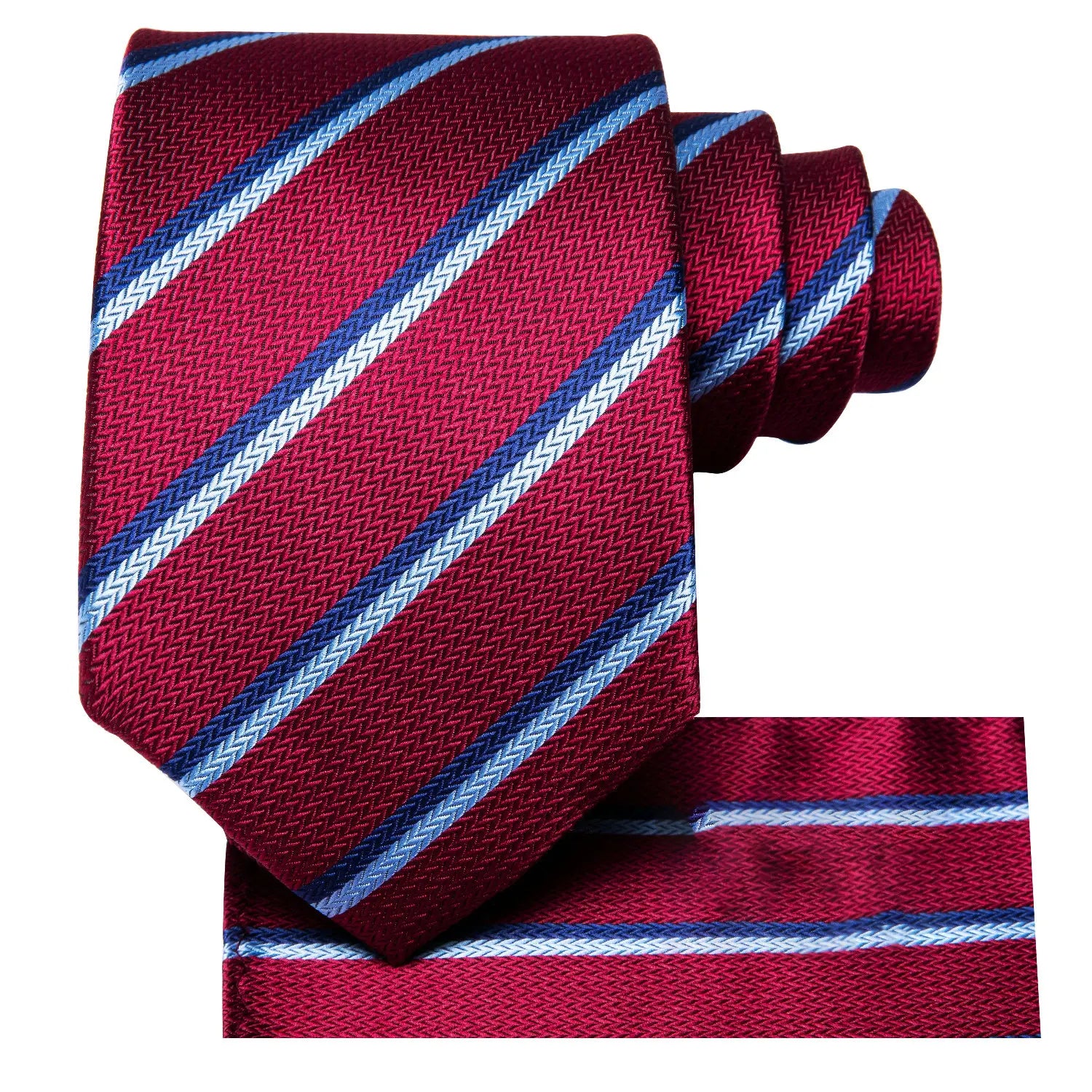 Gravata Masculina Poliéster Vermelho Listrado com Lenço de Bolso