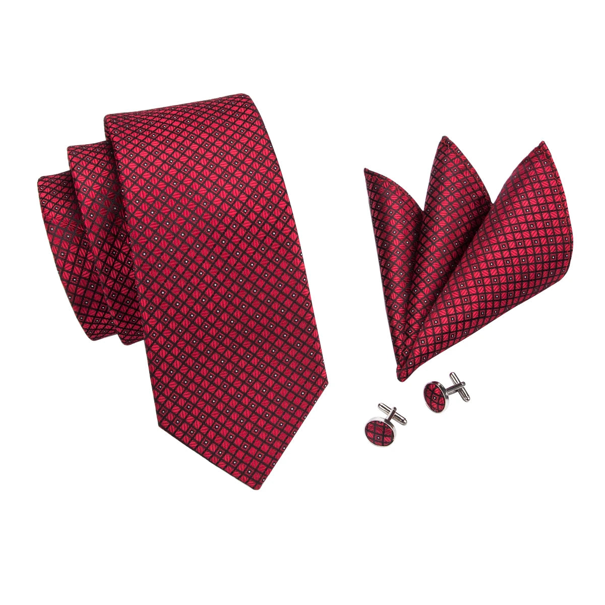Gravata Masculina de Seda Vermelho Bordô com Acessórios by Loja Bruna Modas