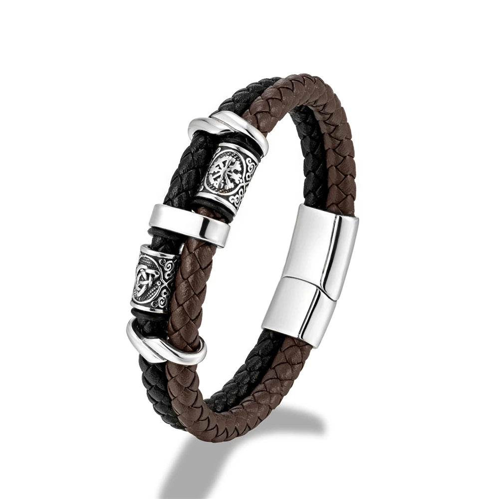 Pulseira Masculina Multicamadas de Couro Genuíno