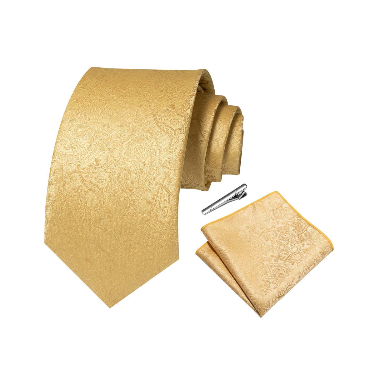 Gravata Masculina Poliéster com Estampa Paisley com Lenço de Bolso