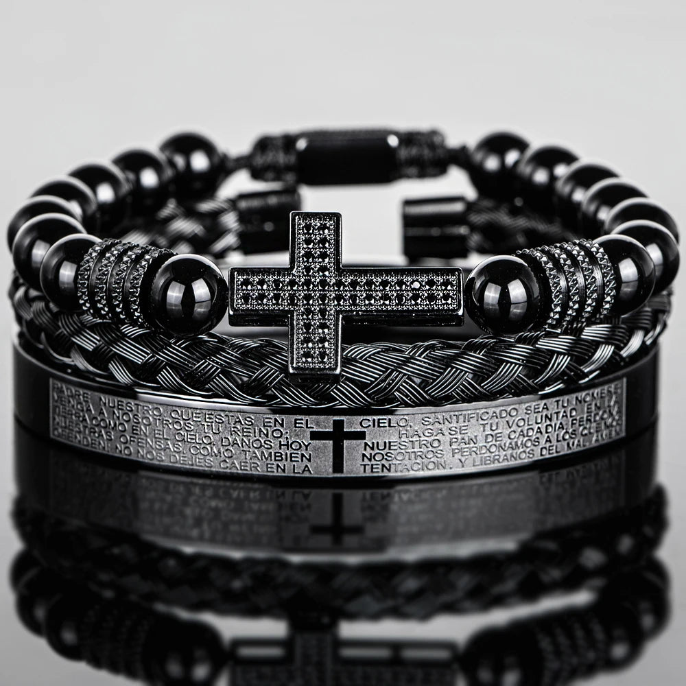 Pulseira Masculina Vintage com Contas de Ônix