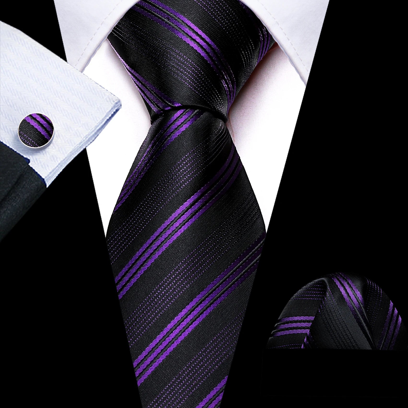 Conjunto de Gravata Masculina de Seda Roxo com Lenço