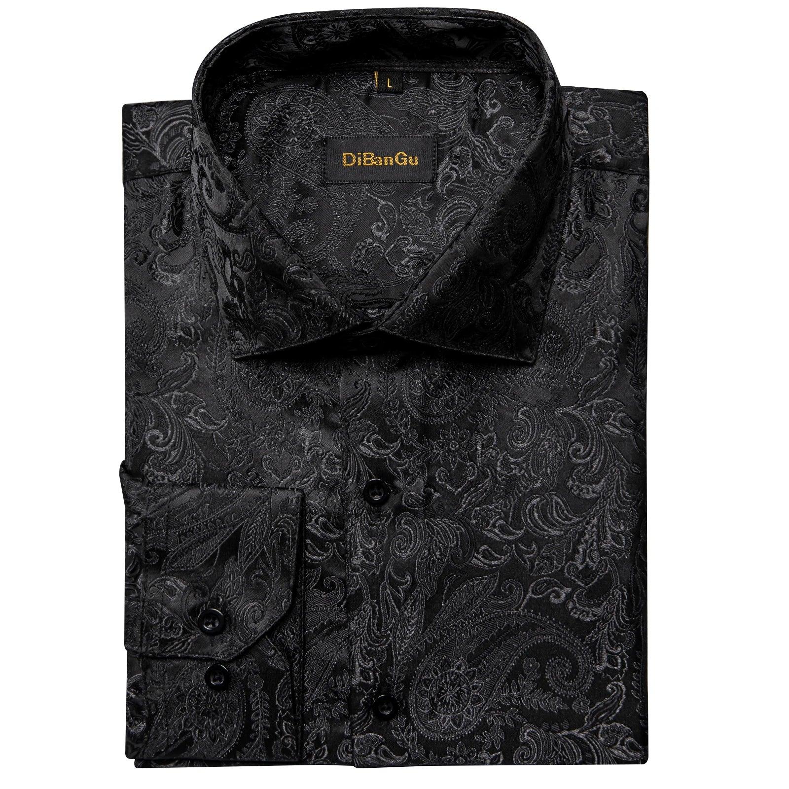Camisa Social DiBanGu Masculina de Seda com Estampa Paisley