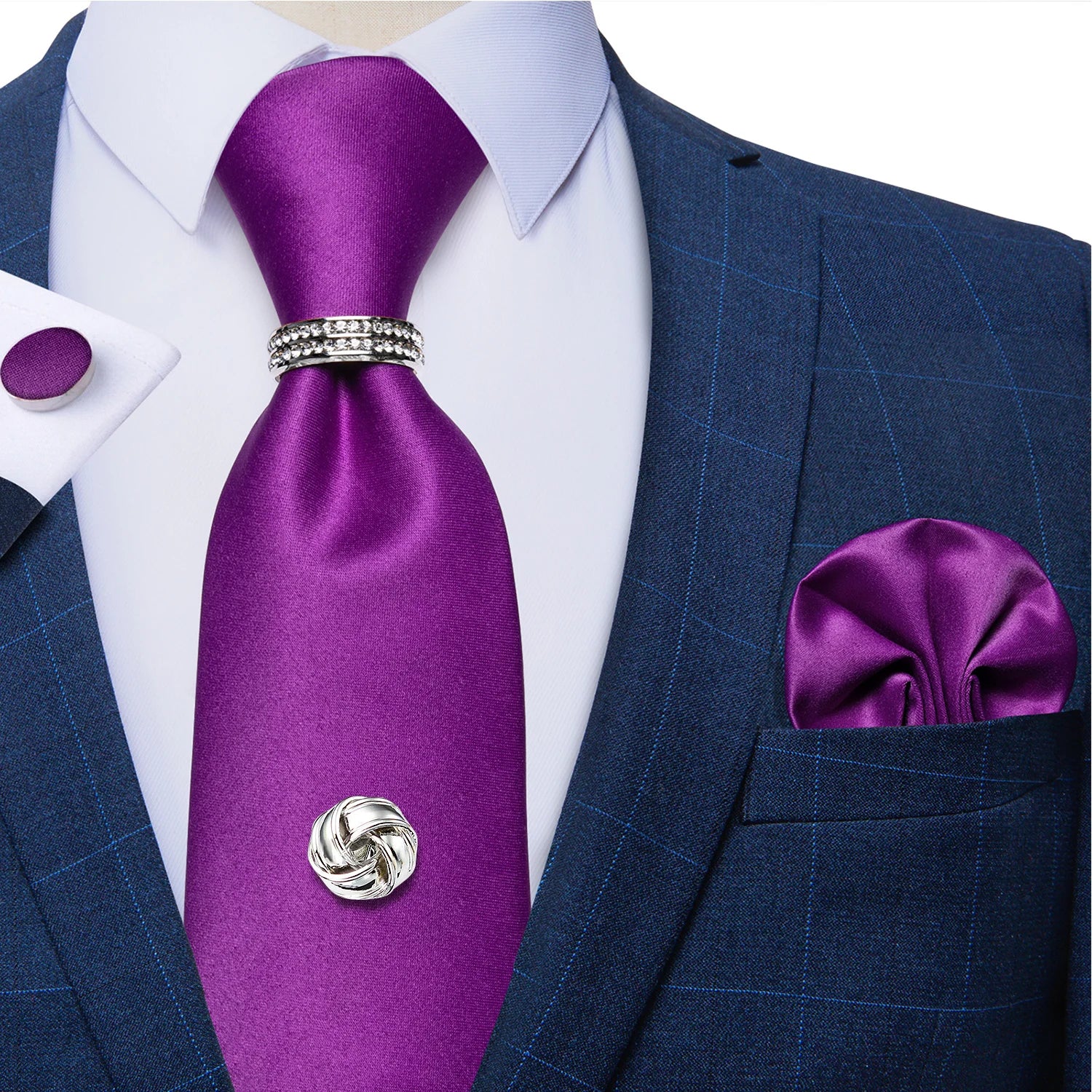 Conjunto de Gravata Masculina de Luxo Roxo 8cm