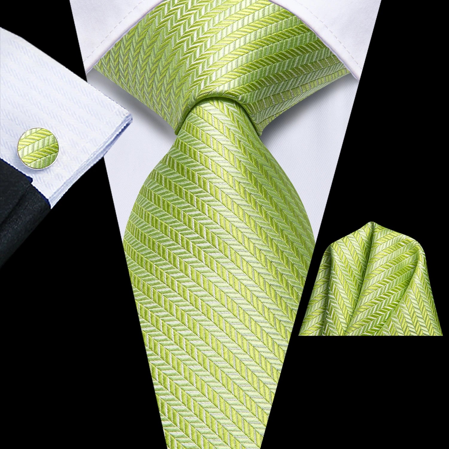 Gravata Masculina Verde Elegante com Lenço e Abotoaduras