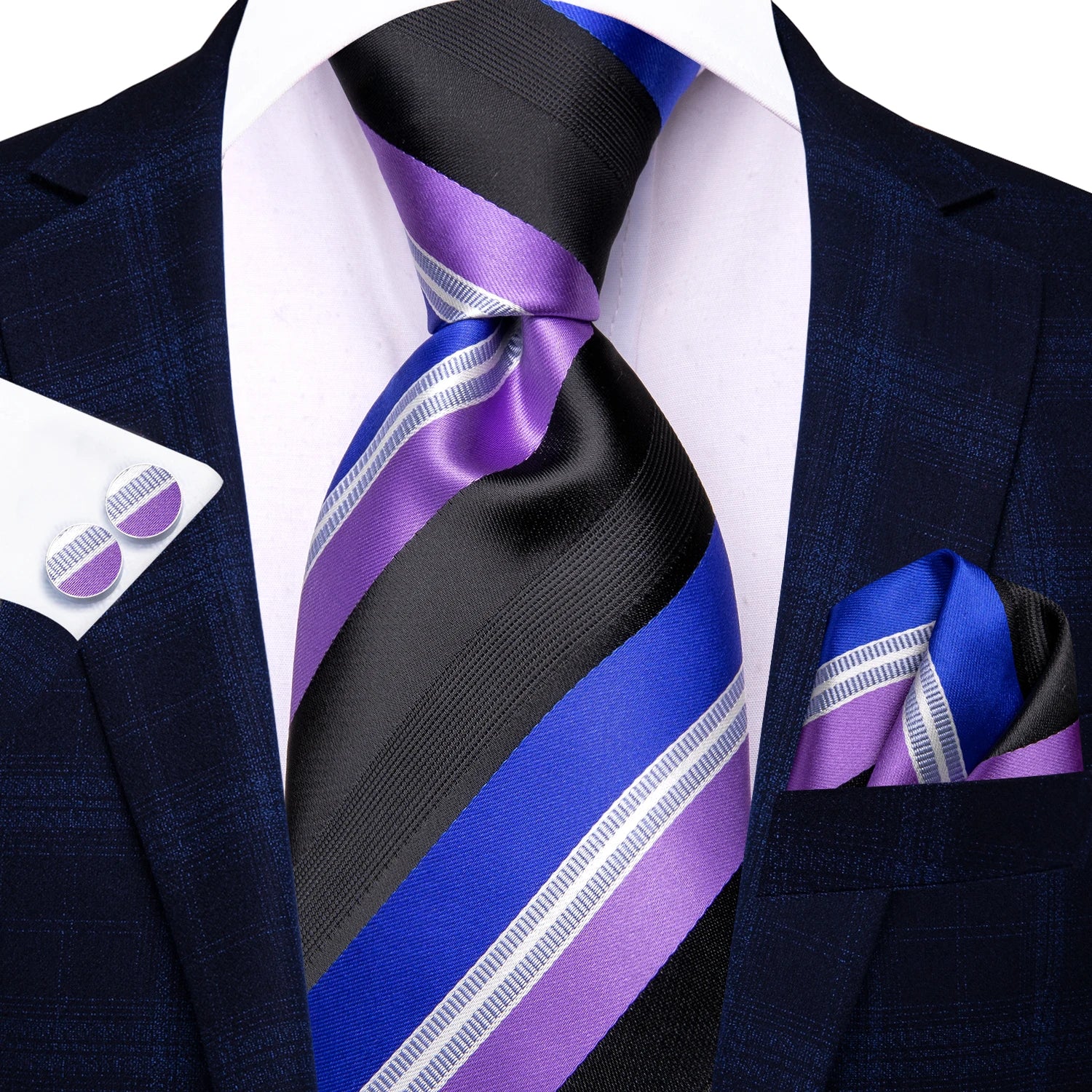 Conjunto 3 Peças Gravata Masculina Poliéster Roxa com Lenço e Abotoaduras