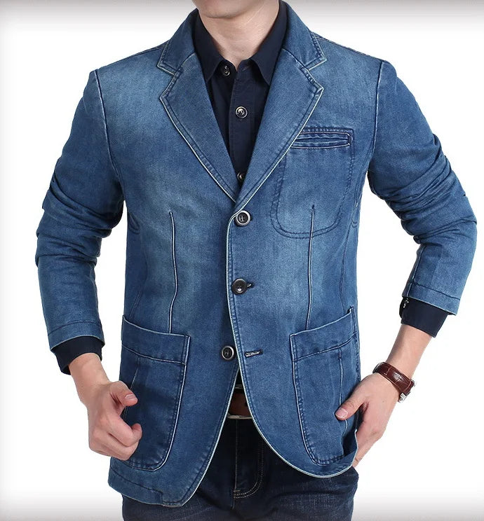 Blazer Jeans Masculino com Três Botões