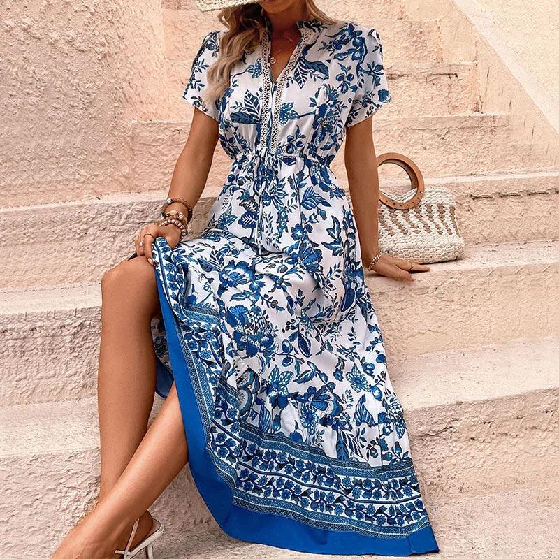 Vestido Longo Feminino Casual Estampado Floral
