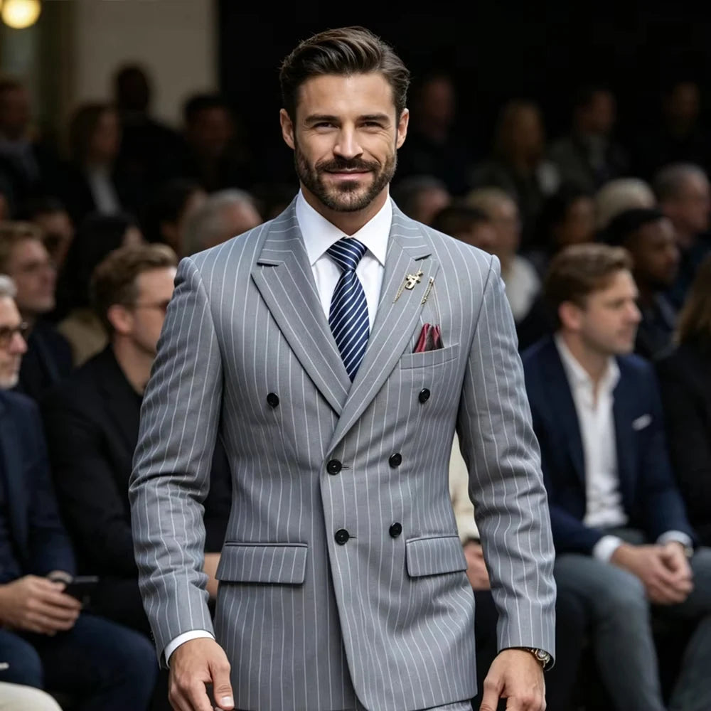 Terno Masculino Transpassado Risca de Giz 2 Peças Orvellan