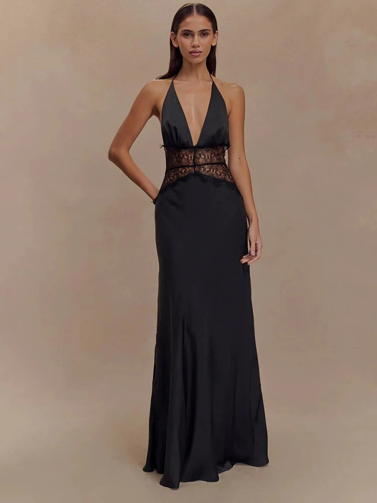 vestido longo feminino gola alta em uso social