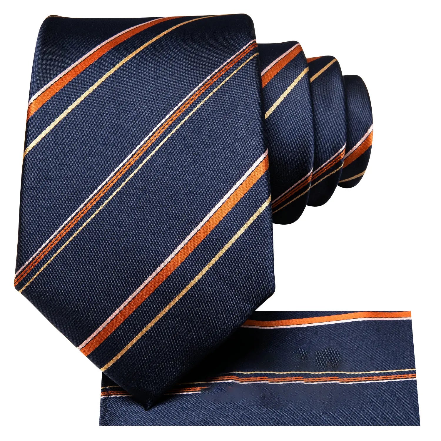 Gravata Masculina Azul Escuro Listrado com Lenço de Bolso