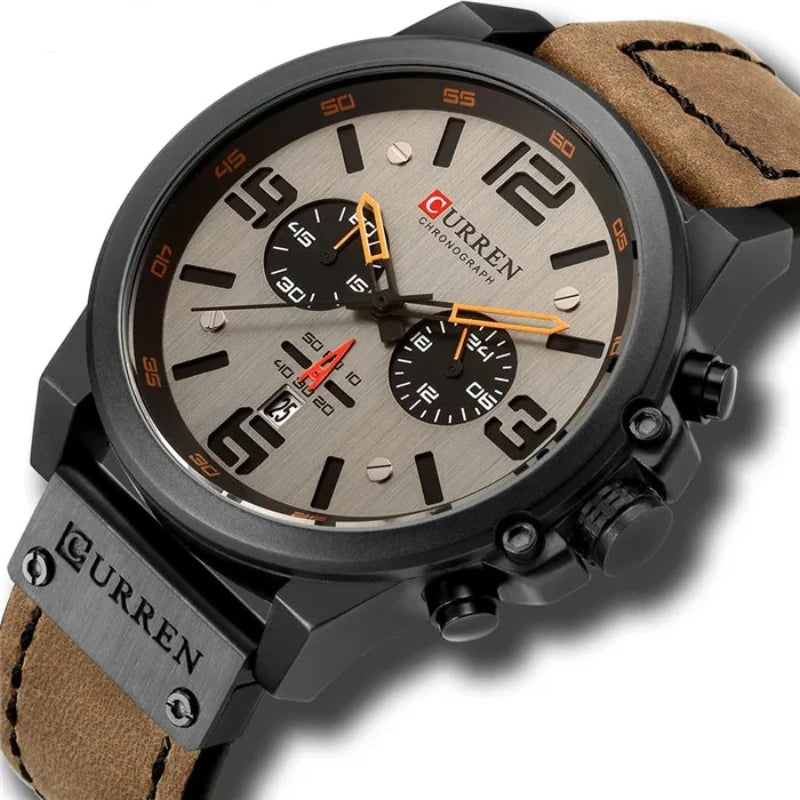 Relógio Masculino Quartzo Clássico com Pulseira de Couro by Loja Bruna Modas