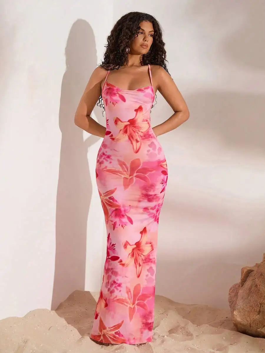 Vestido Longo Feminino de Malha com Estampa Floral by Loja Bruna Modas