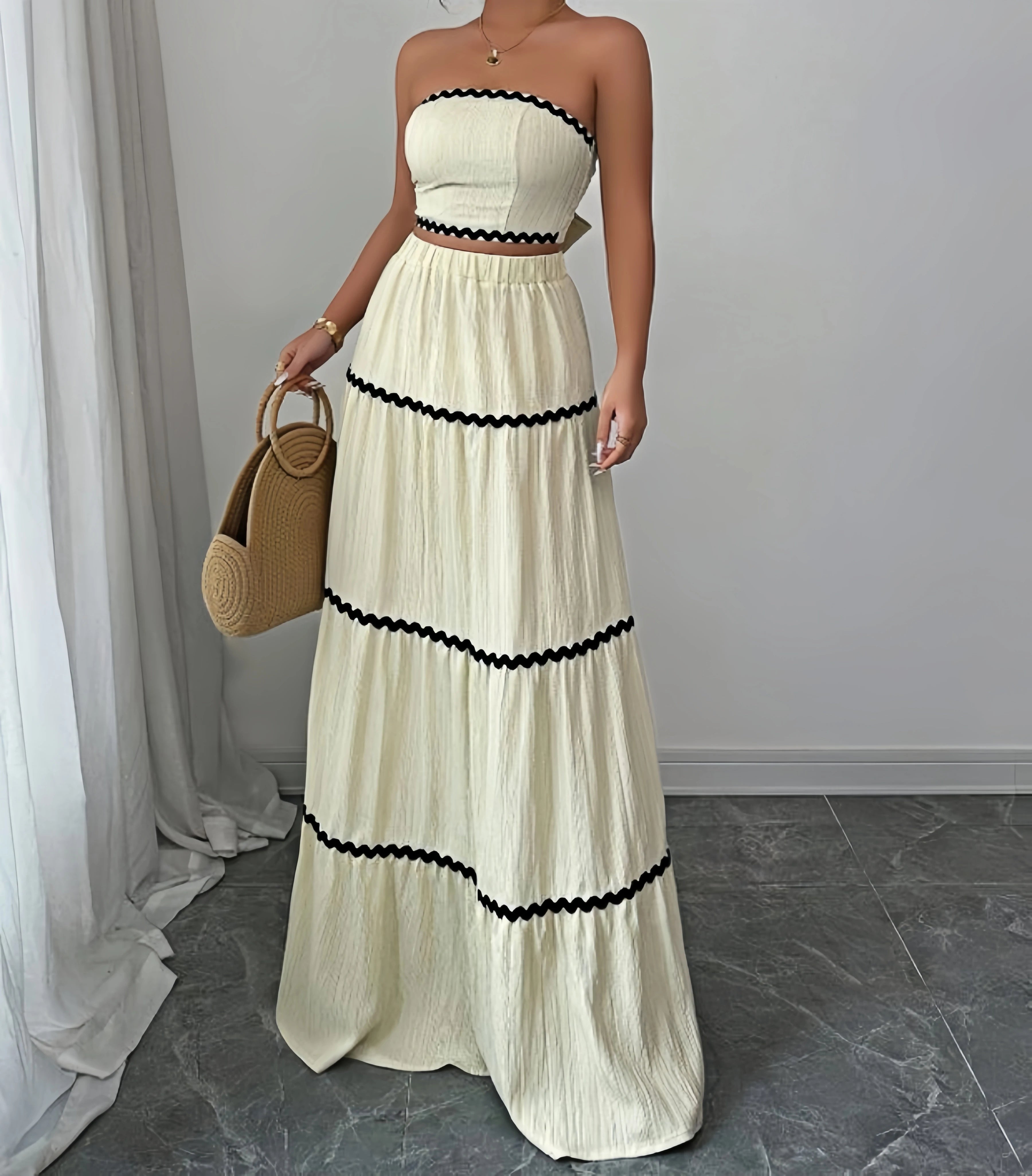 Conjunto Feminino Saia Maxi Bege by Loja Bruna Modas